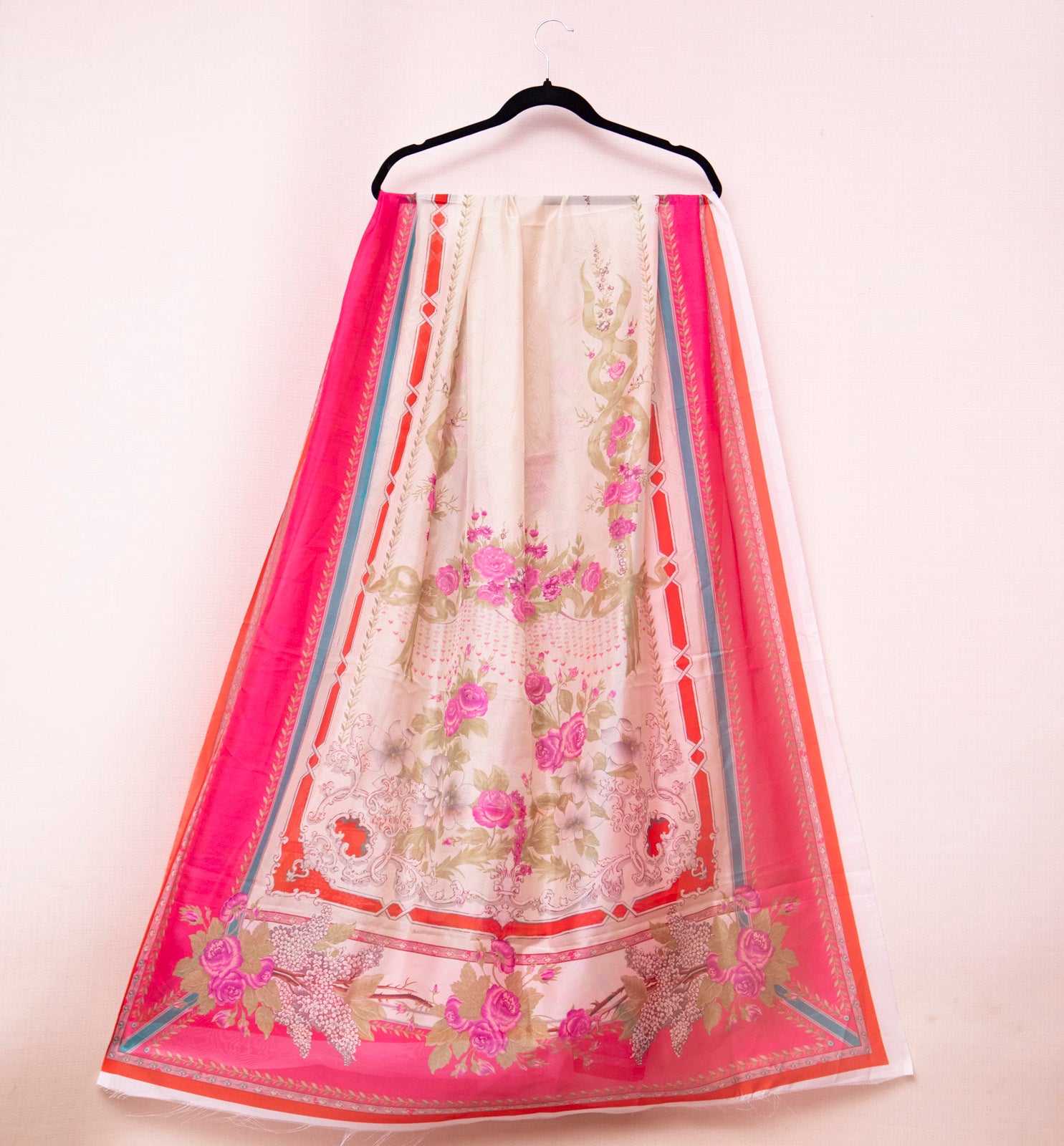 Silk Pink Floral Printed Dupatta