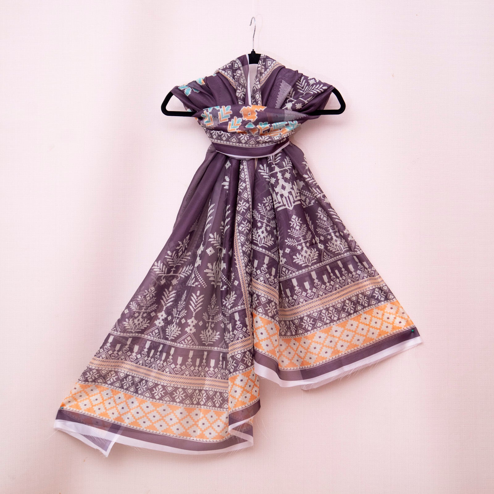 Silk Cubic Plum Printed Dupatta