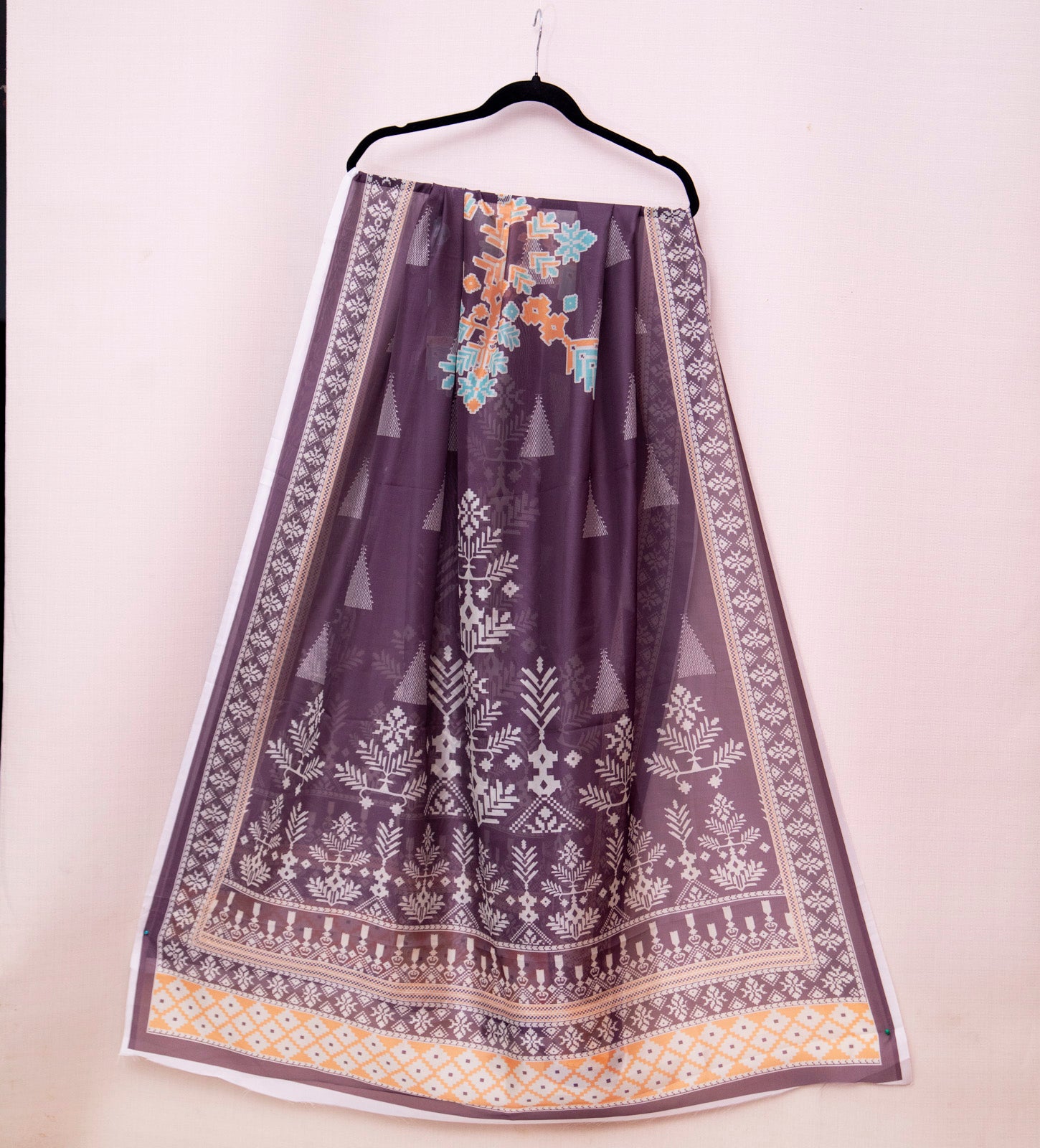 Silk Cubic Plum Printed Dupatta