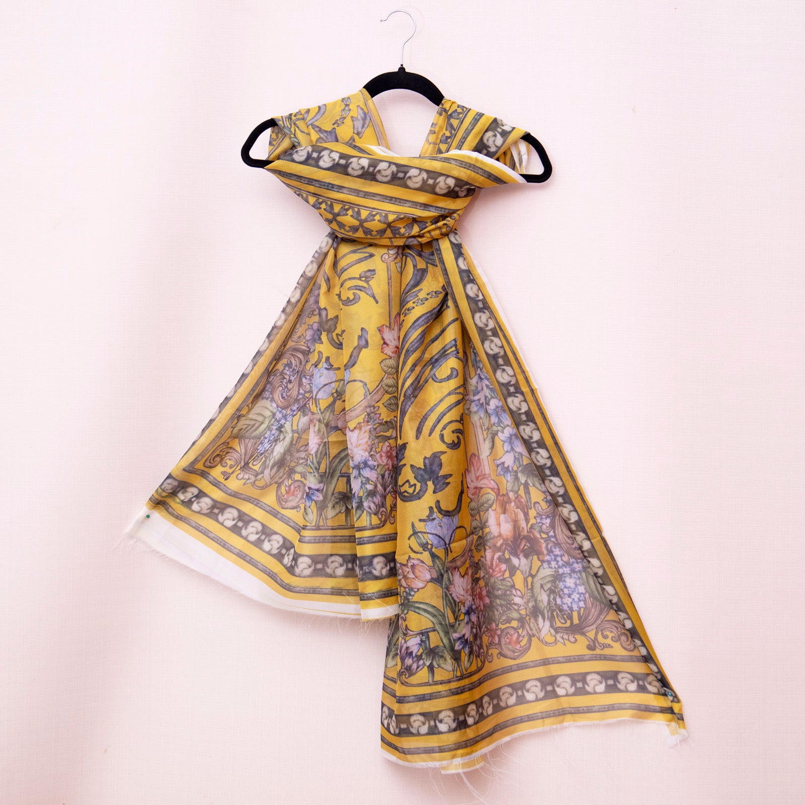 Silk Mustard Yellow Flowers Printed Dupatta