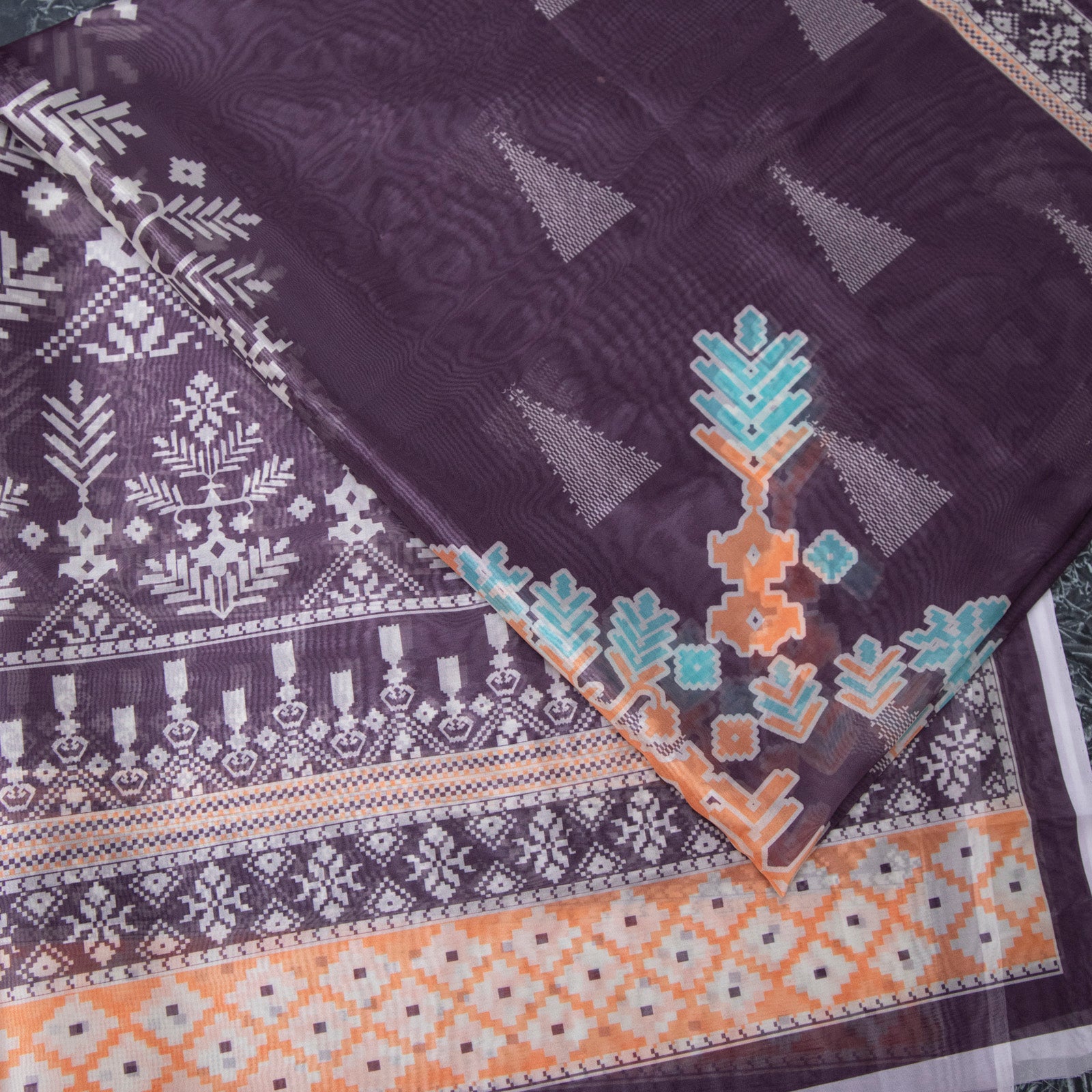 Silk Cubic Plum Printed Dupatta