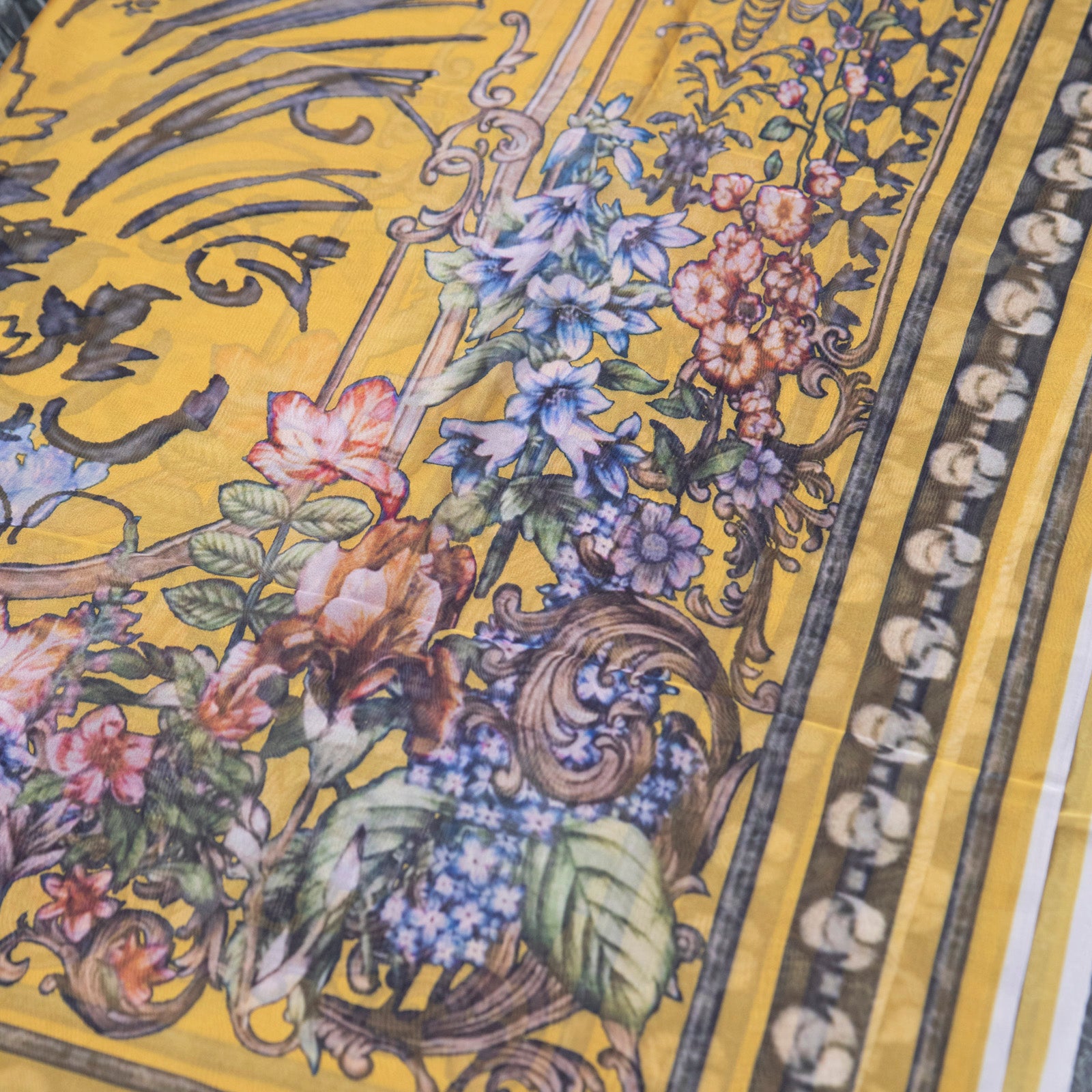 Silk Mustard Yellow Flowers Printed Dupatta