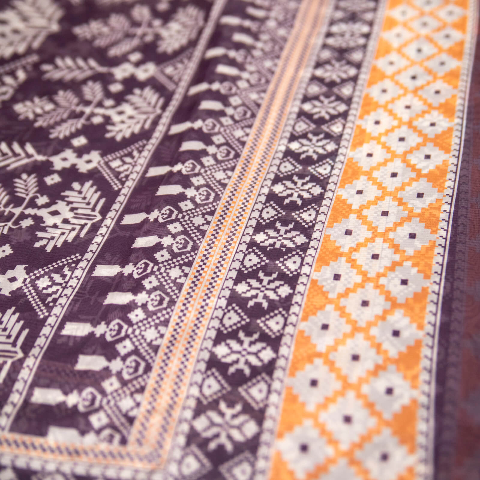 Silk Cubic Plum Printed Dupatta