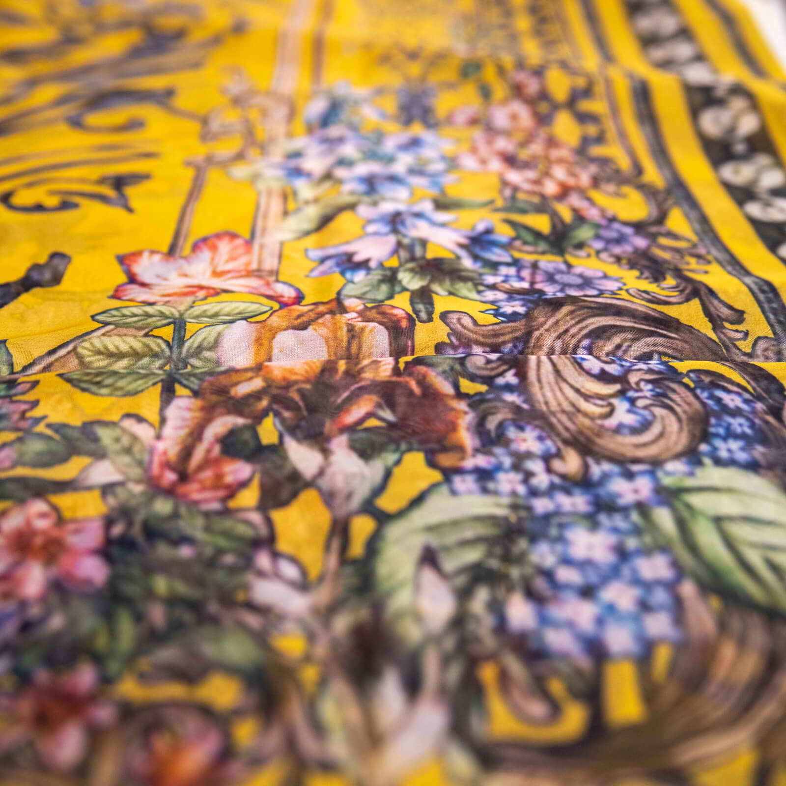 Silk Mustard Yellow Flowers Printed Dupatta