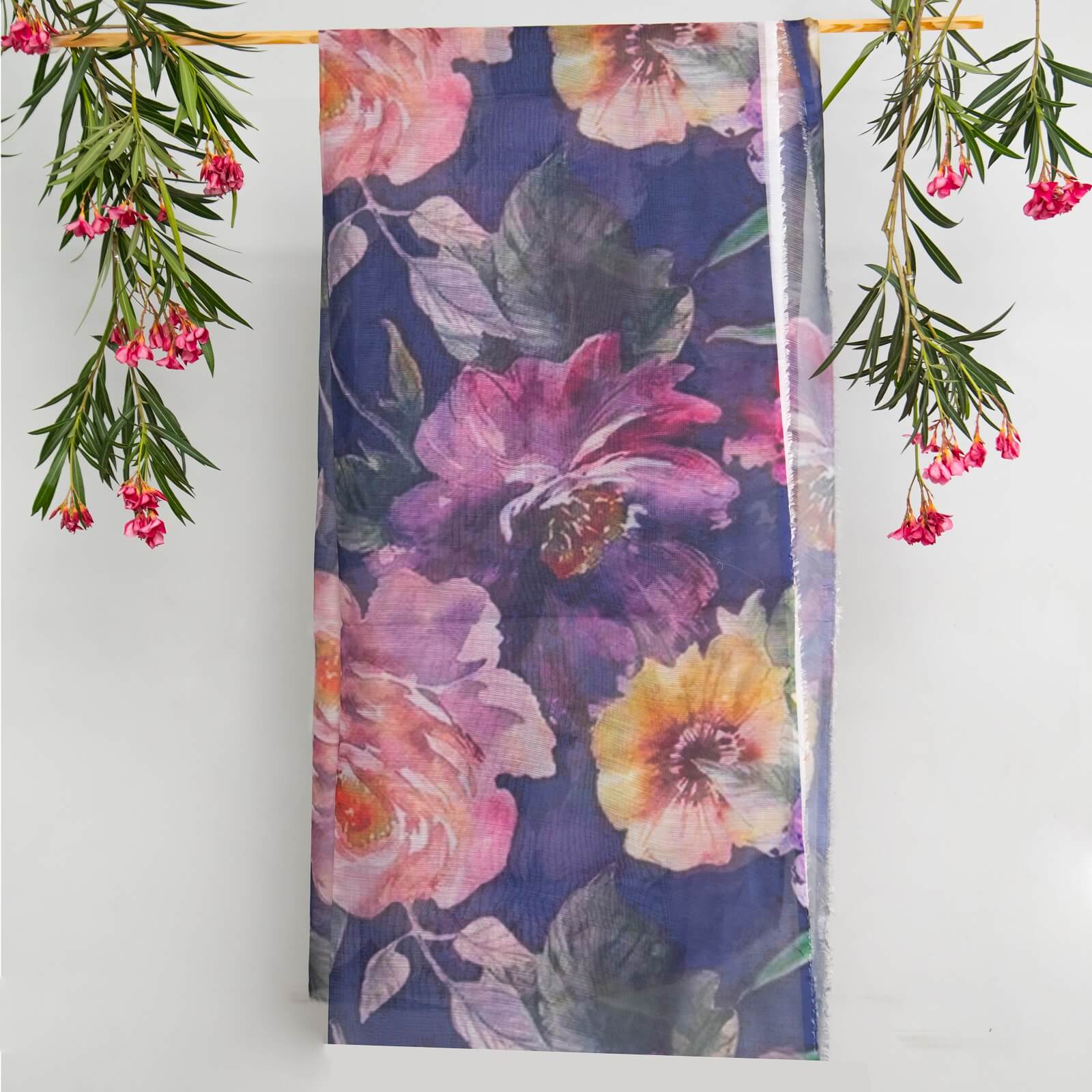 Monark Navy Blue Floral Printed Dupatta