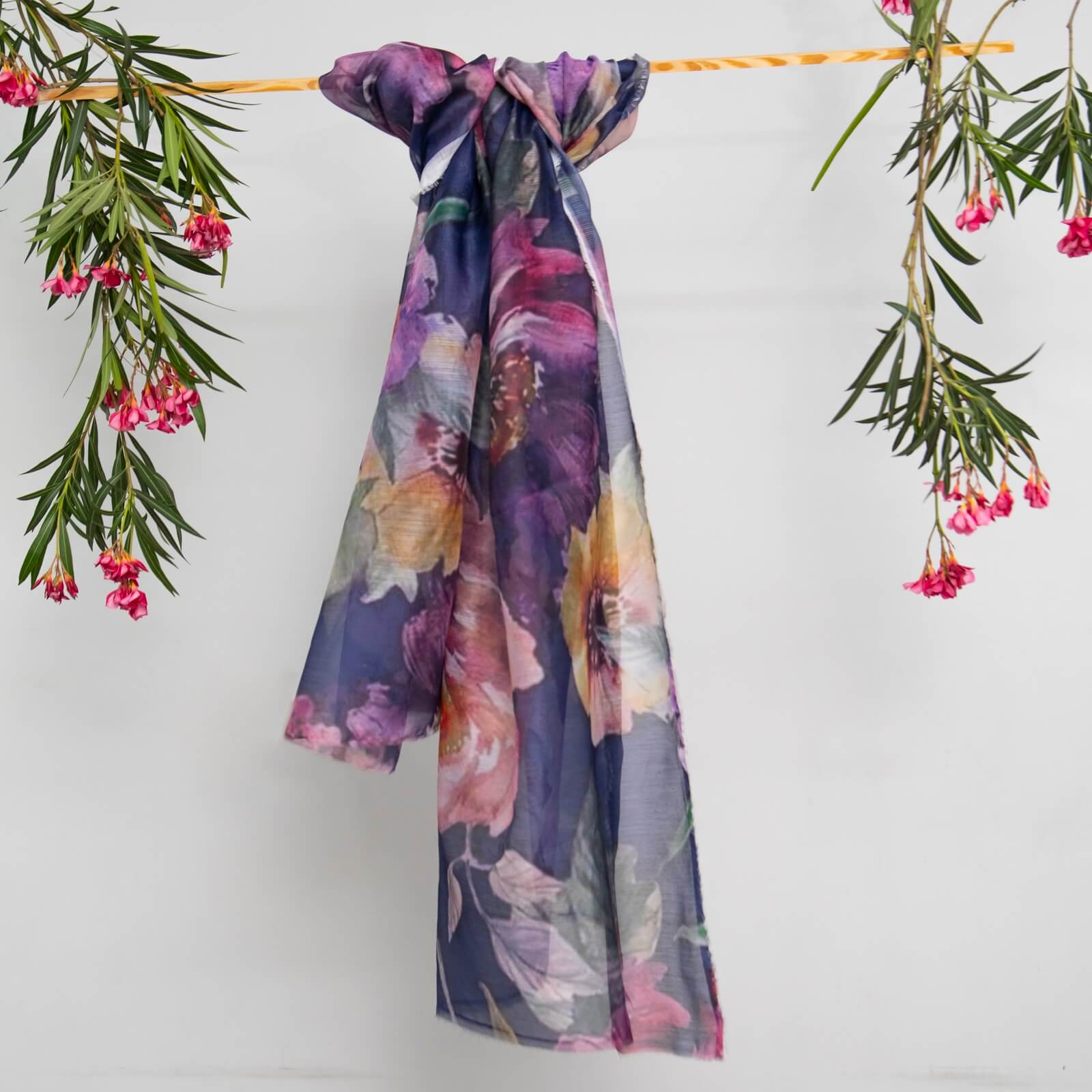 Monark Navy Blue Floral Printed Dupatta