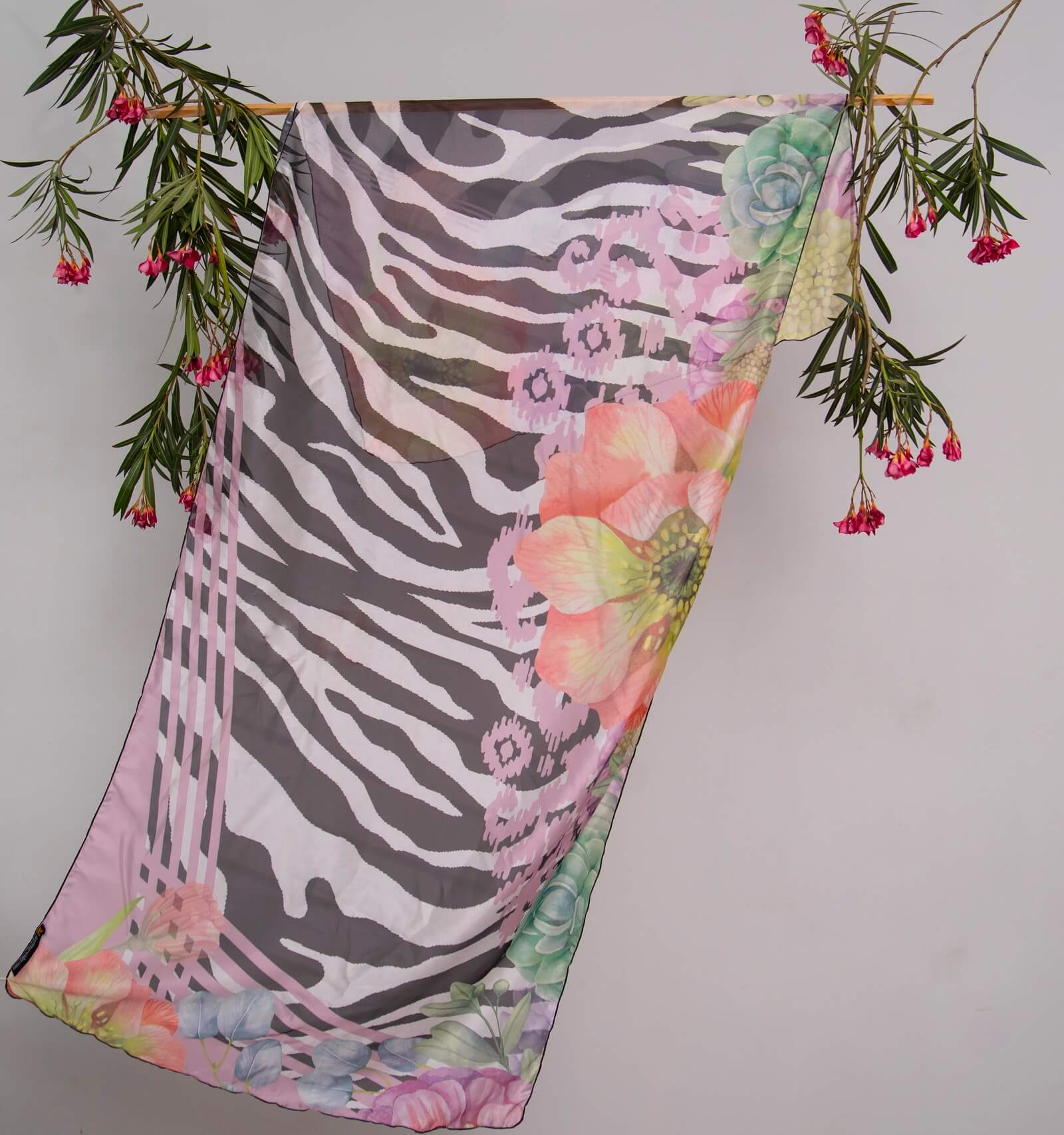 Silk Floral Zebra Printed Scarf