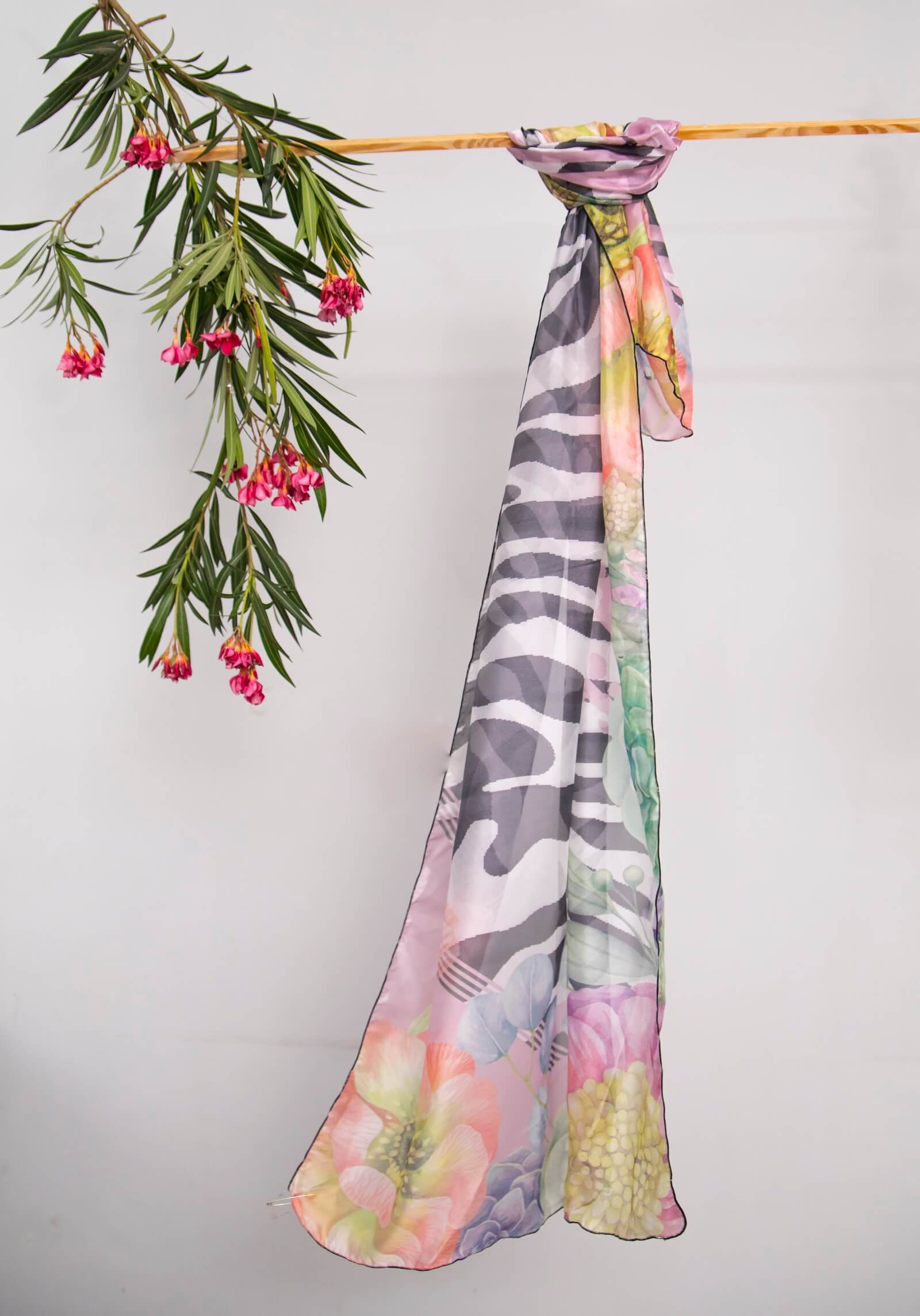 Silk Floral Zebra Printed Scarf