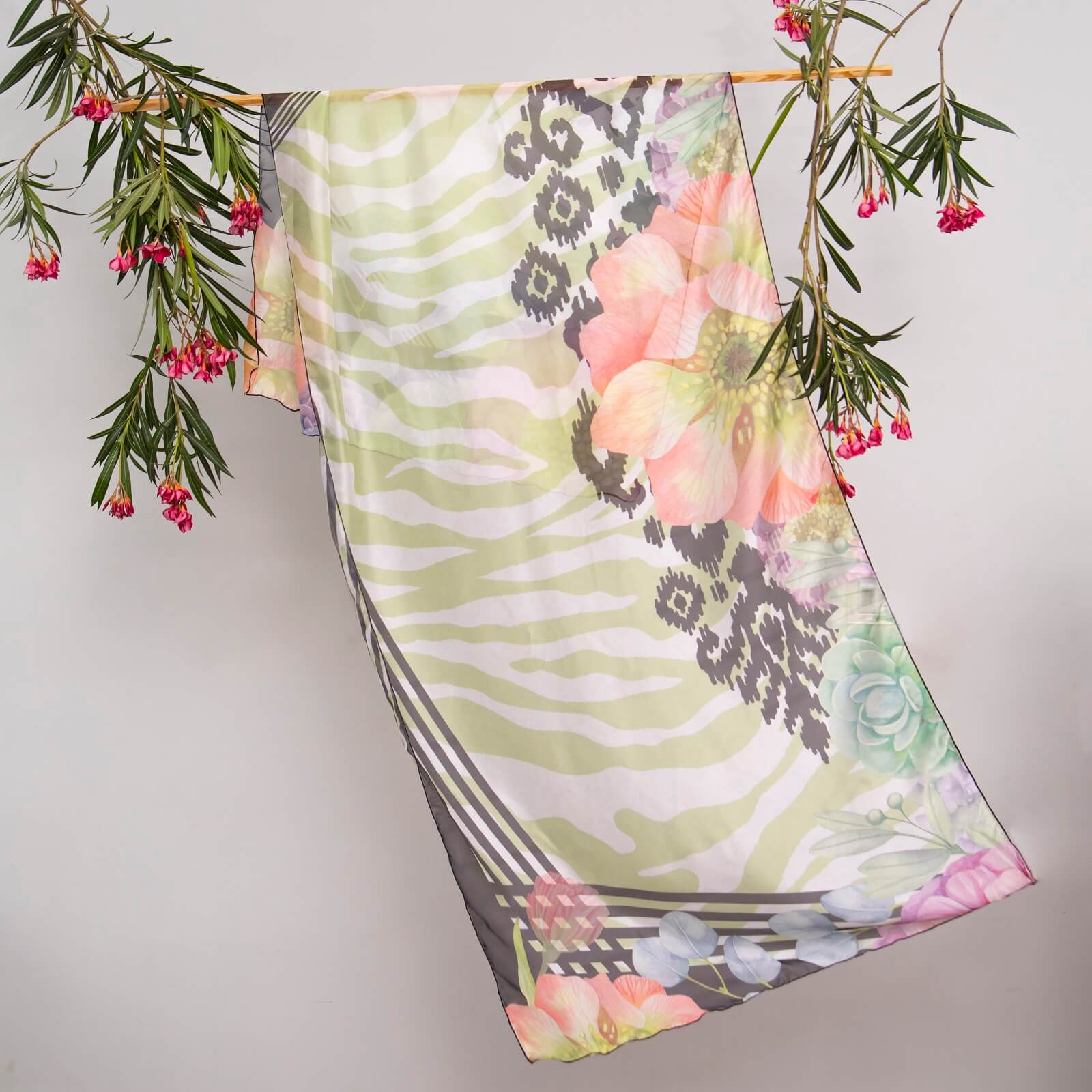 Silk Floral Zebra Printed Scarf