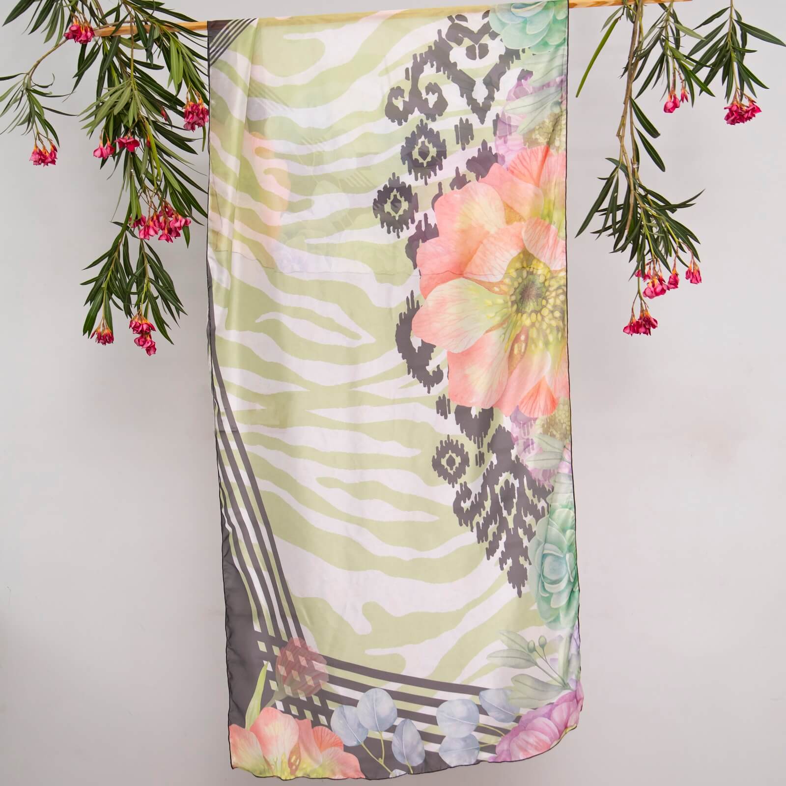 Silk Floral Zebra Printed Scarf