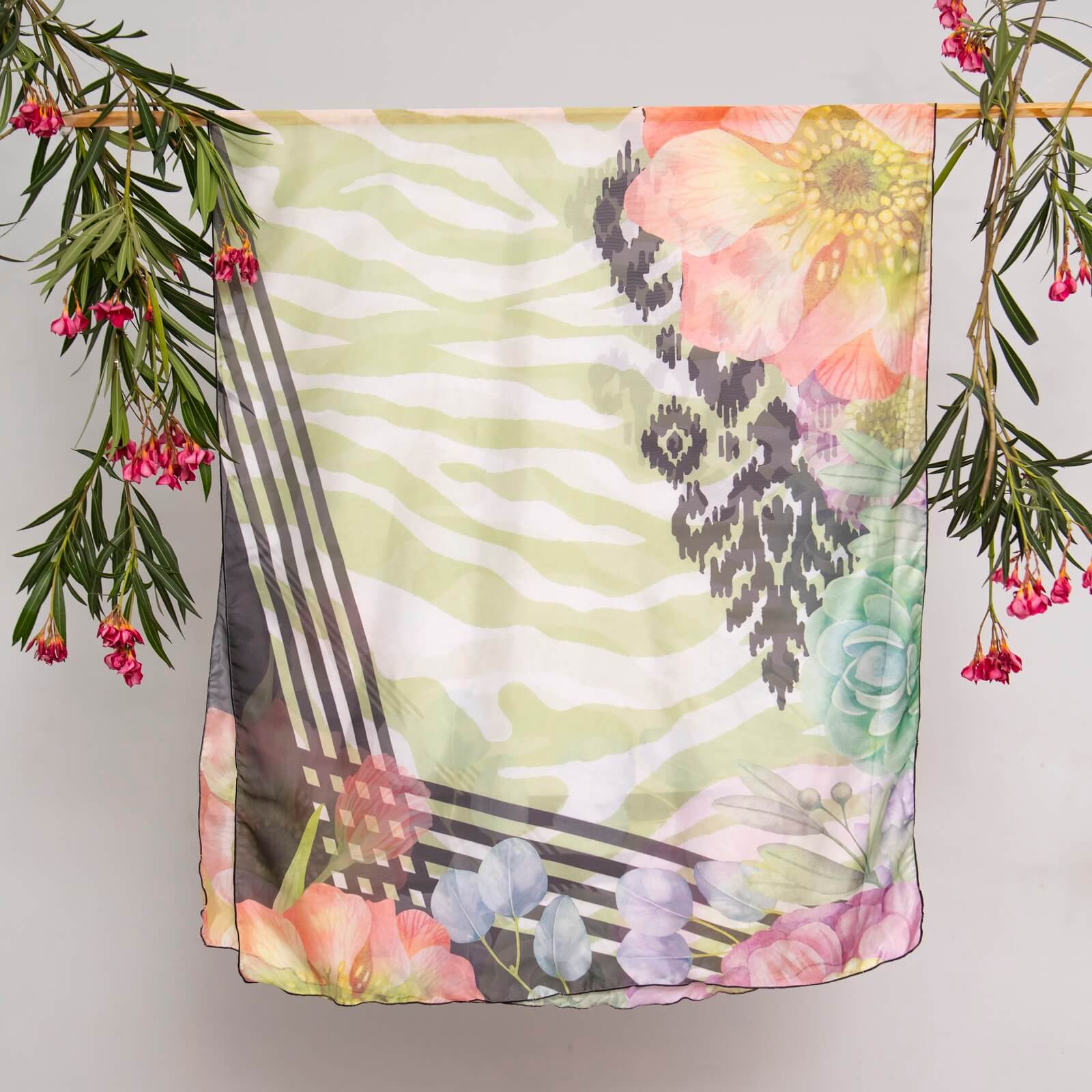 Silk Floral Zebra Printed Scarf