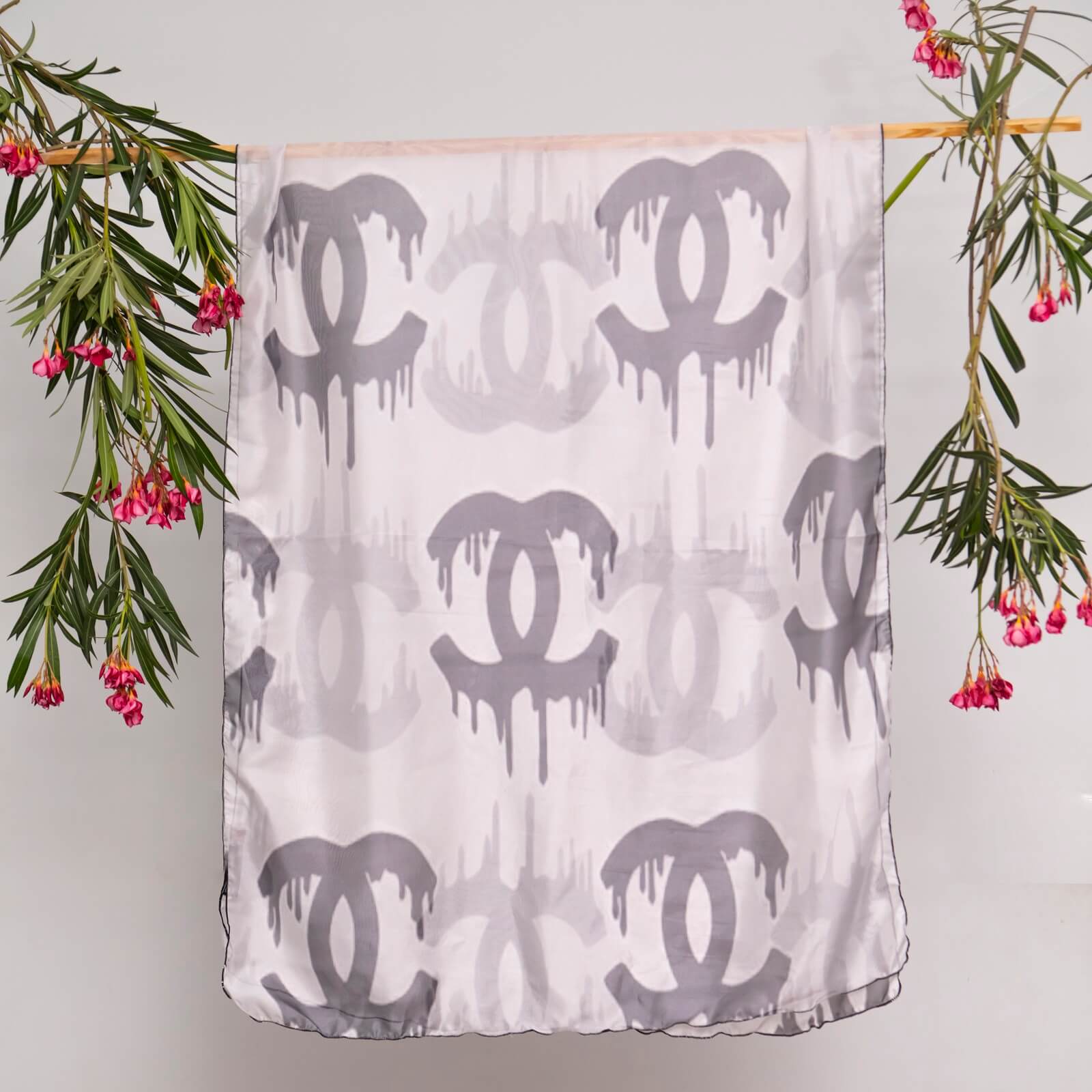 Silk Chanel Typography Printed Scarf