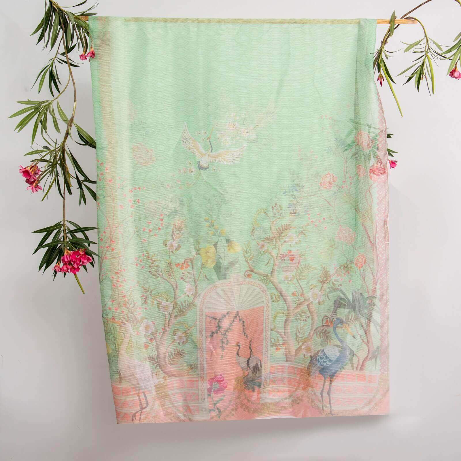 Monark Pistachio Green Aviary Printed Dupatta