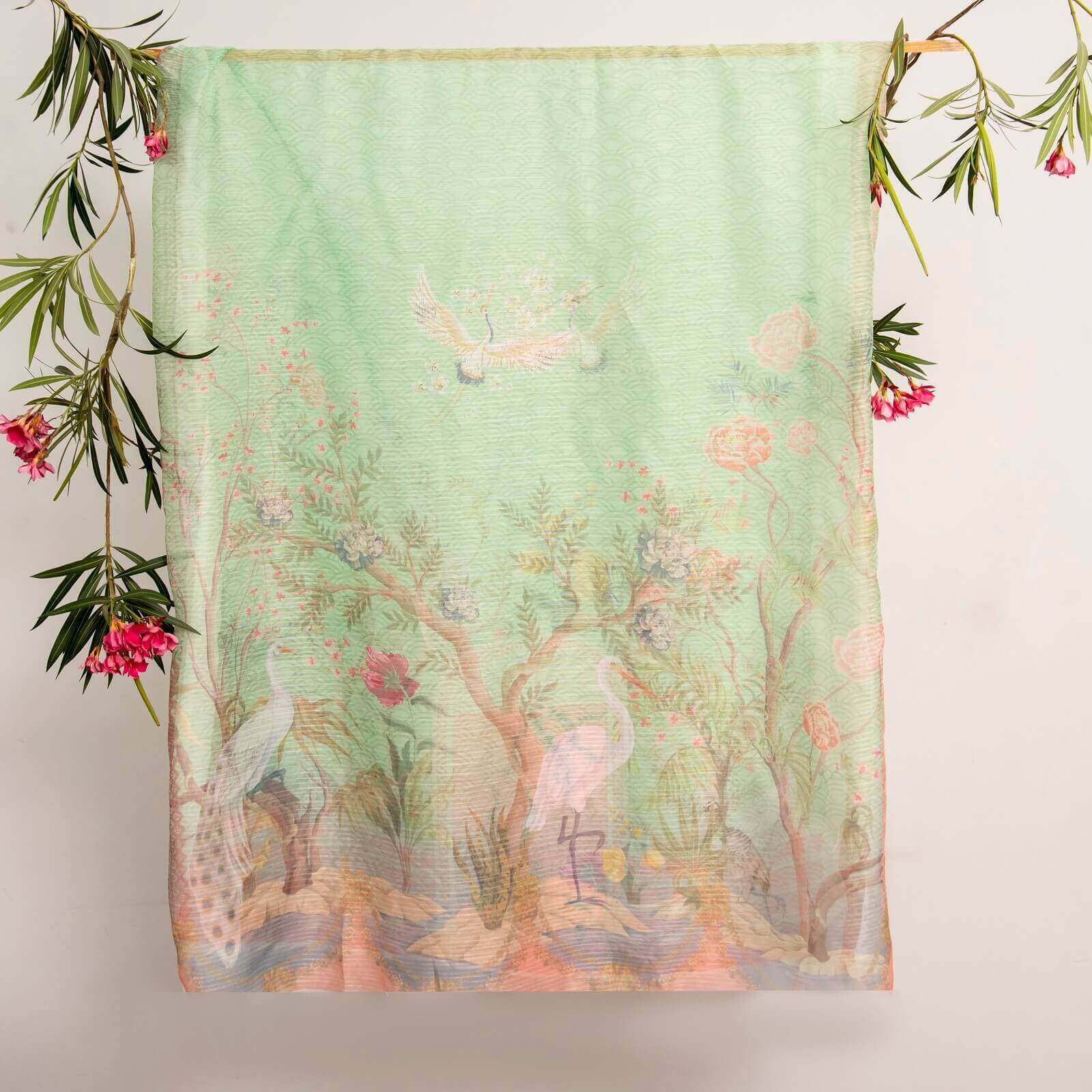 Monark Pistachio Green Aviary Printed Dupatta