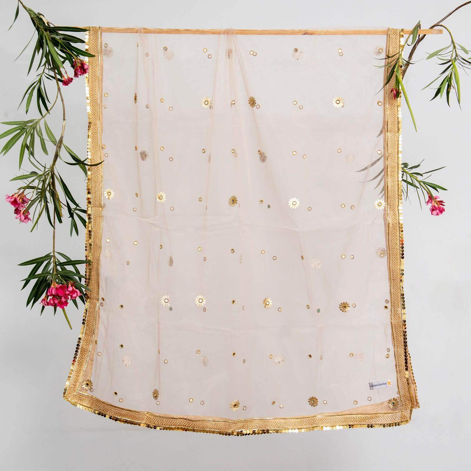Net Skin All Sided Gota Patti with Mirror Work Dupatta