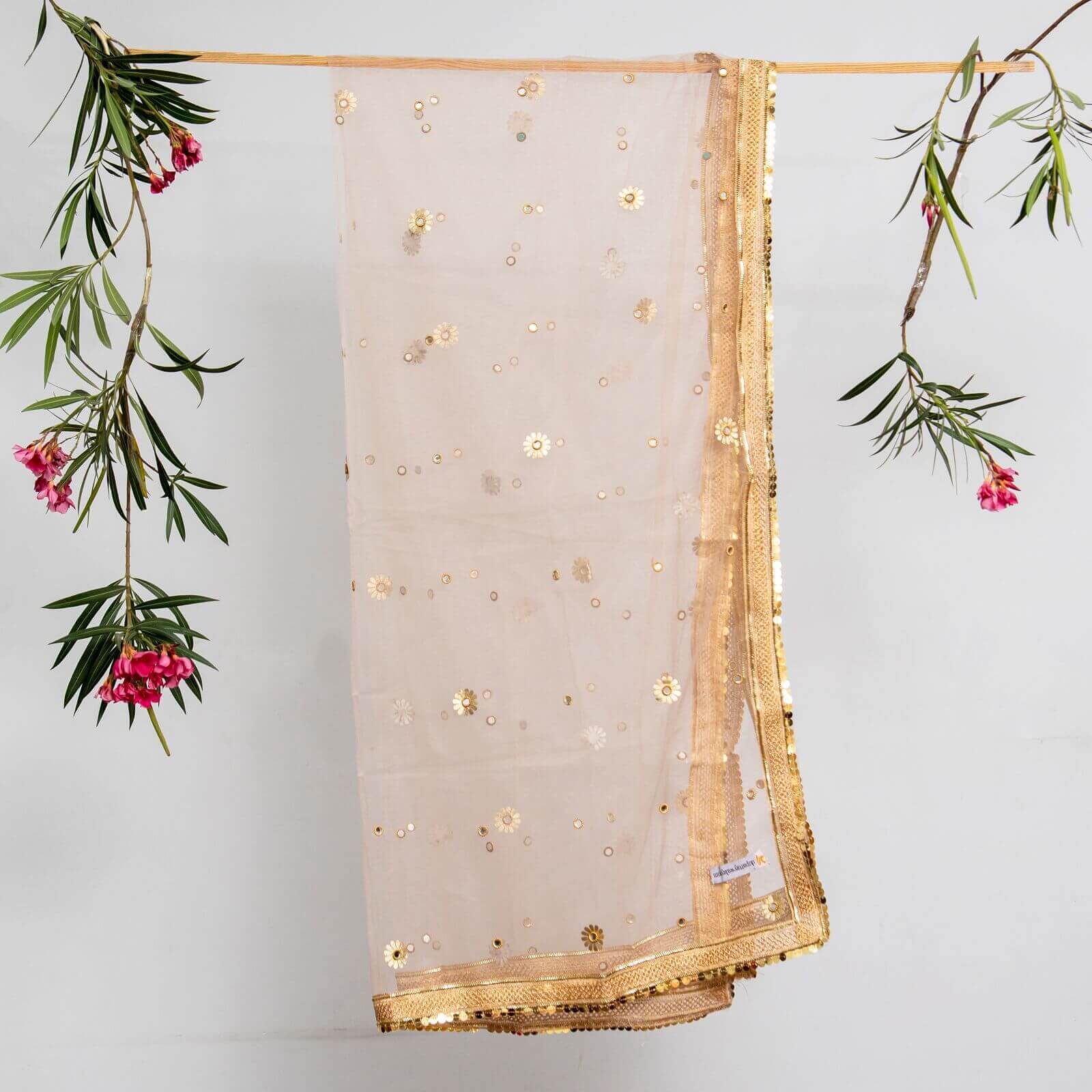 Net Skin All Sided Gota Patti with Mirror Work Dupatta