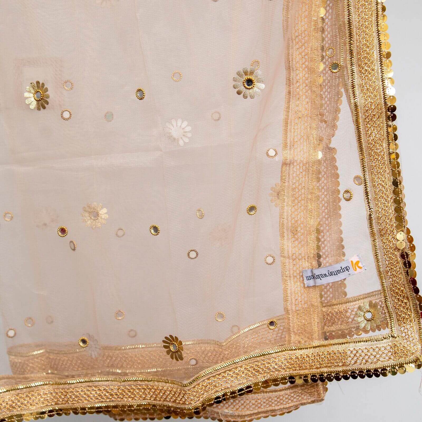 Net Skin All Sided Gota Patti with Mirror Work Dupatta
