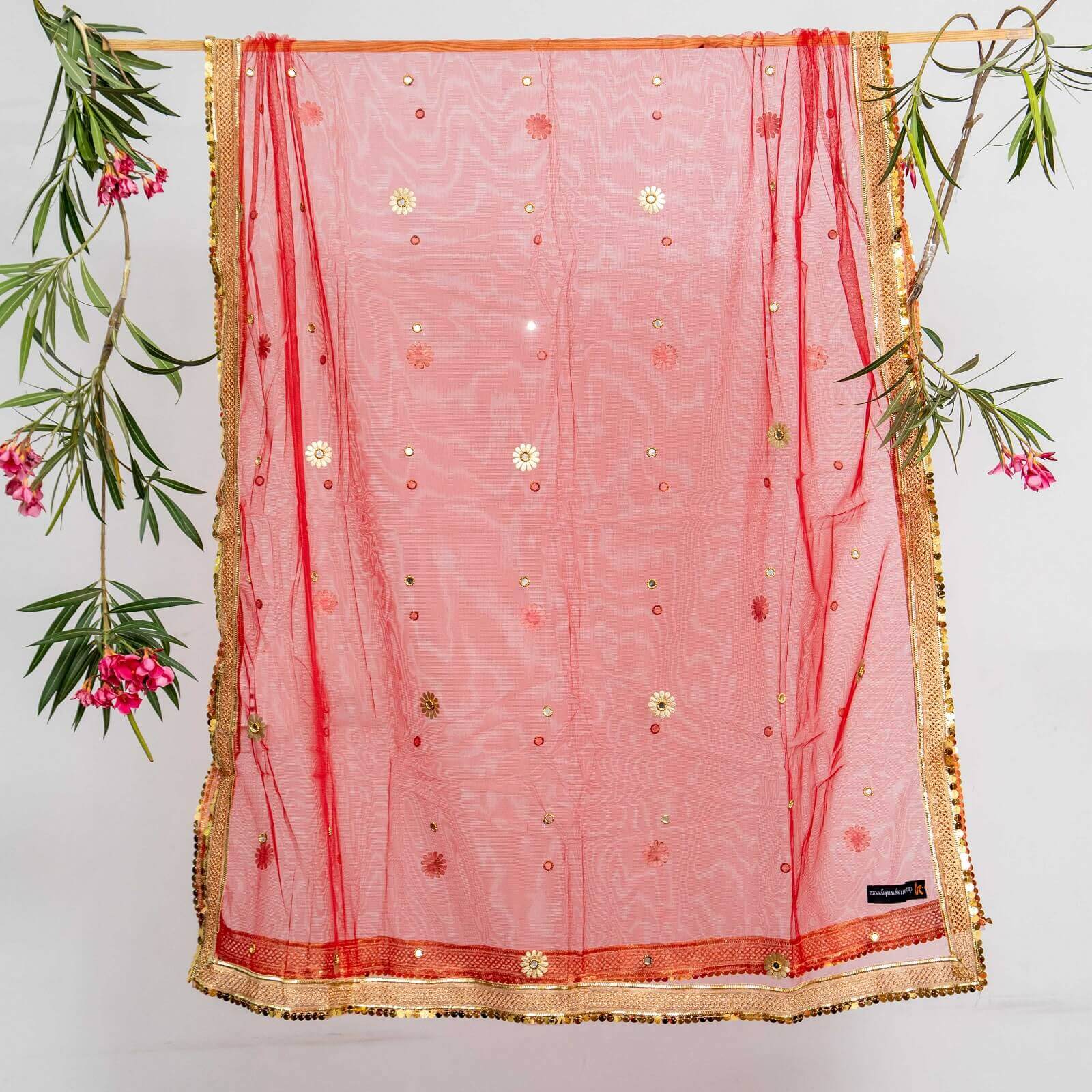 Net Red All Sided Gota Patti with Mirror Work Dupatta