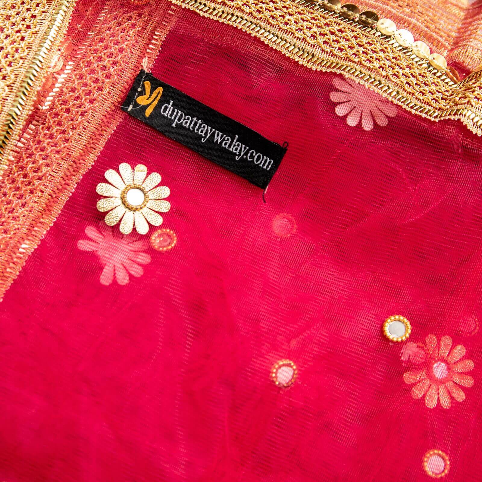 Net Red All Sided Gota Patti with Mirror Work Dupatta