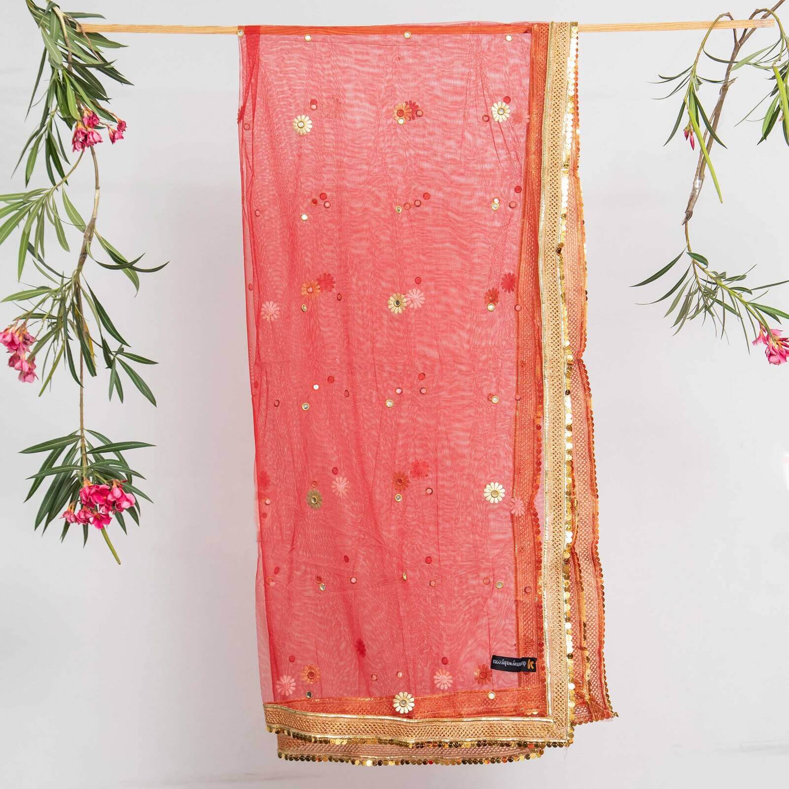 Net Red All Sided Gota Patti with Mirror Work Dupatta