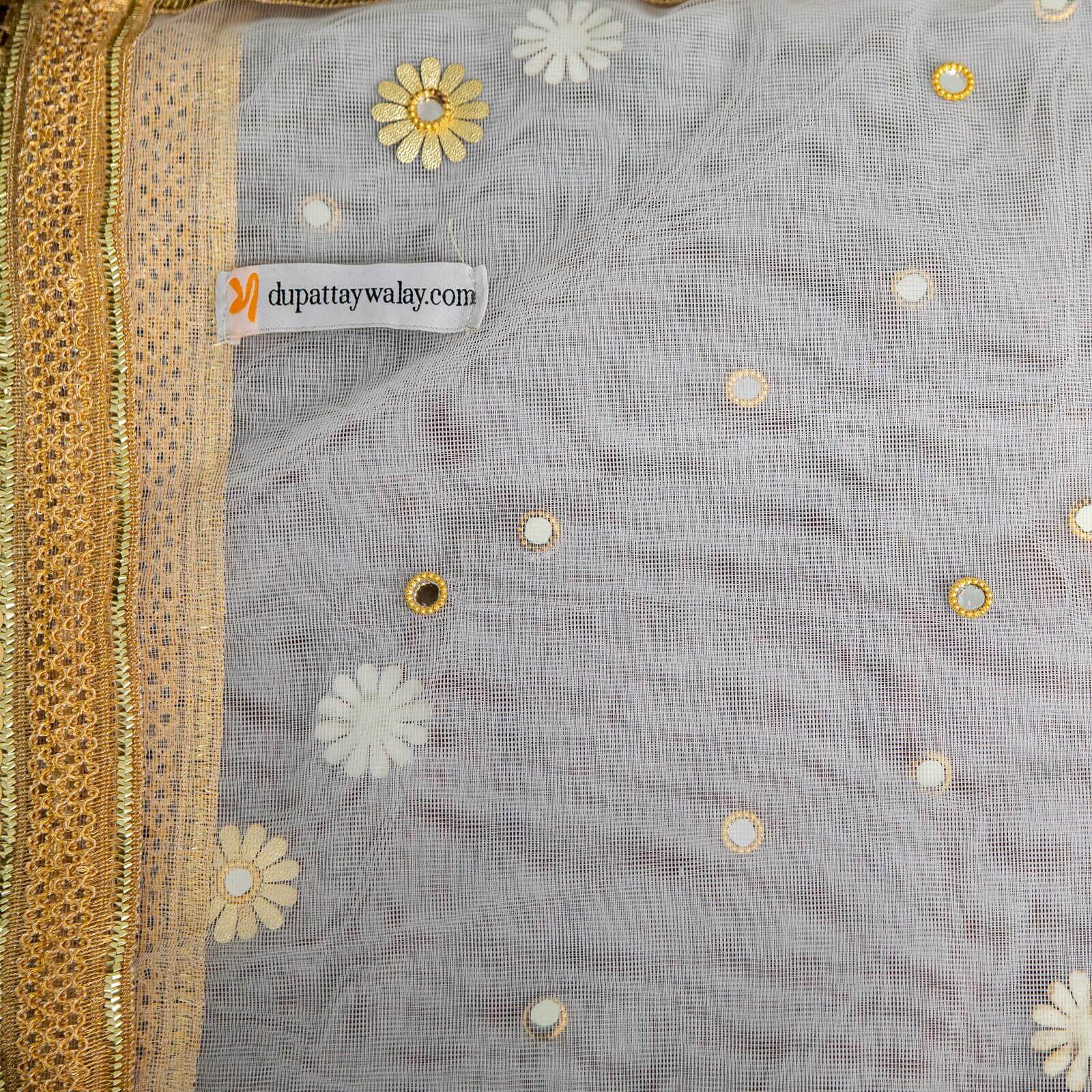 Net White All Sided Gota Patti with Mirror Work Dupatta