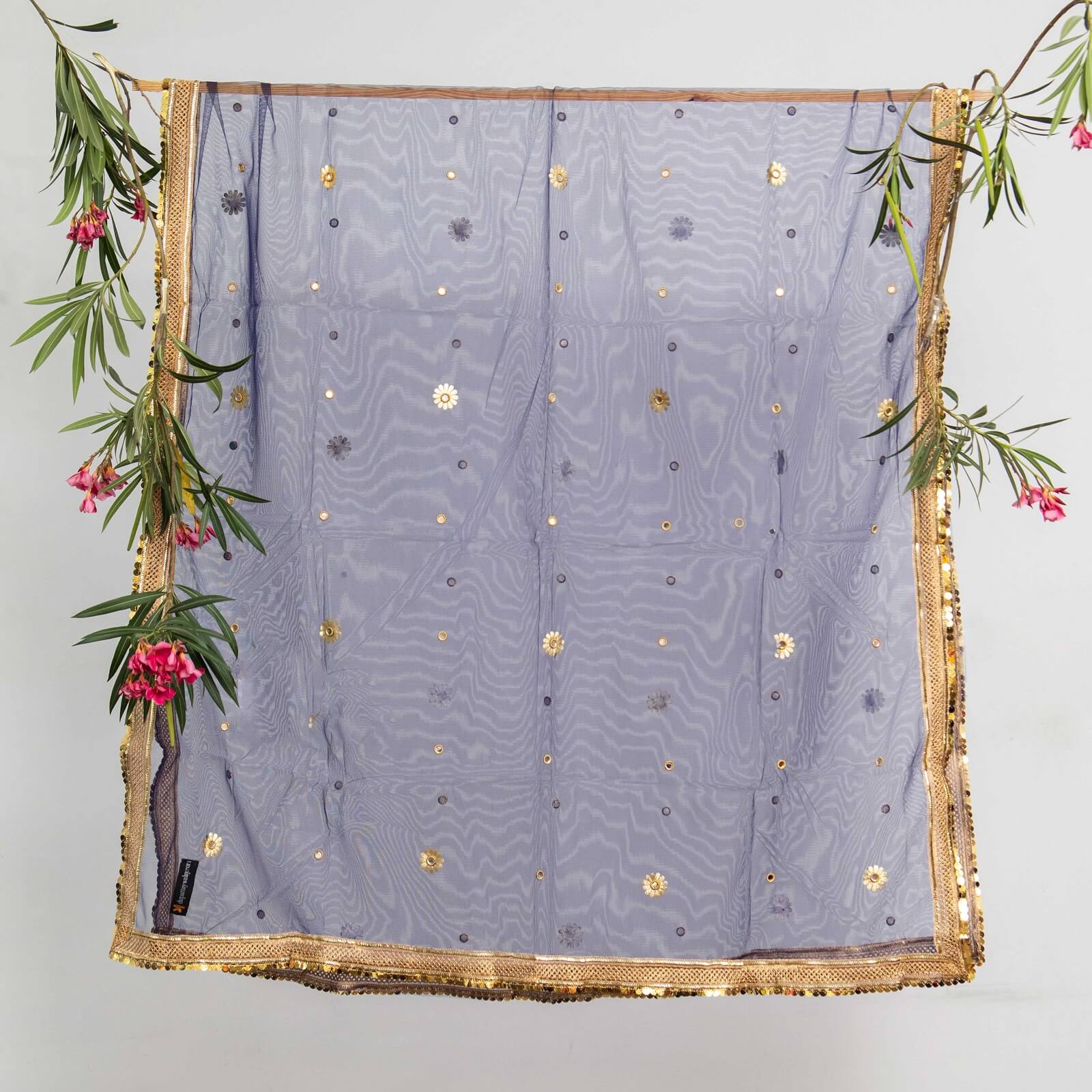 Net Navy Blue All Sided Gota Patti with Mirror Work Dupatta