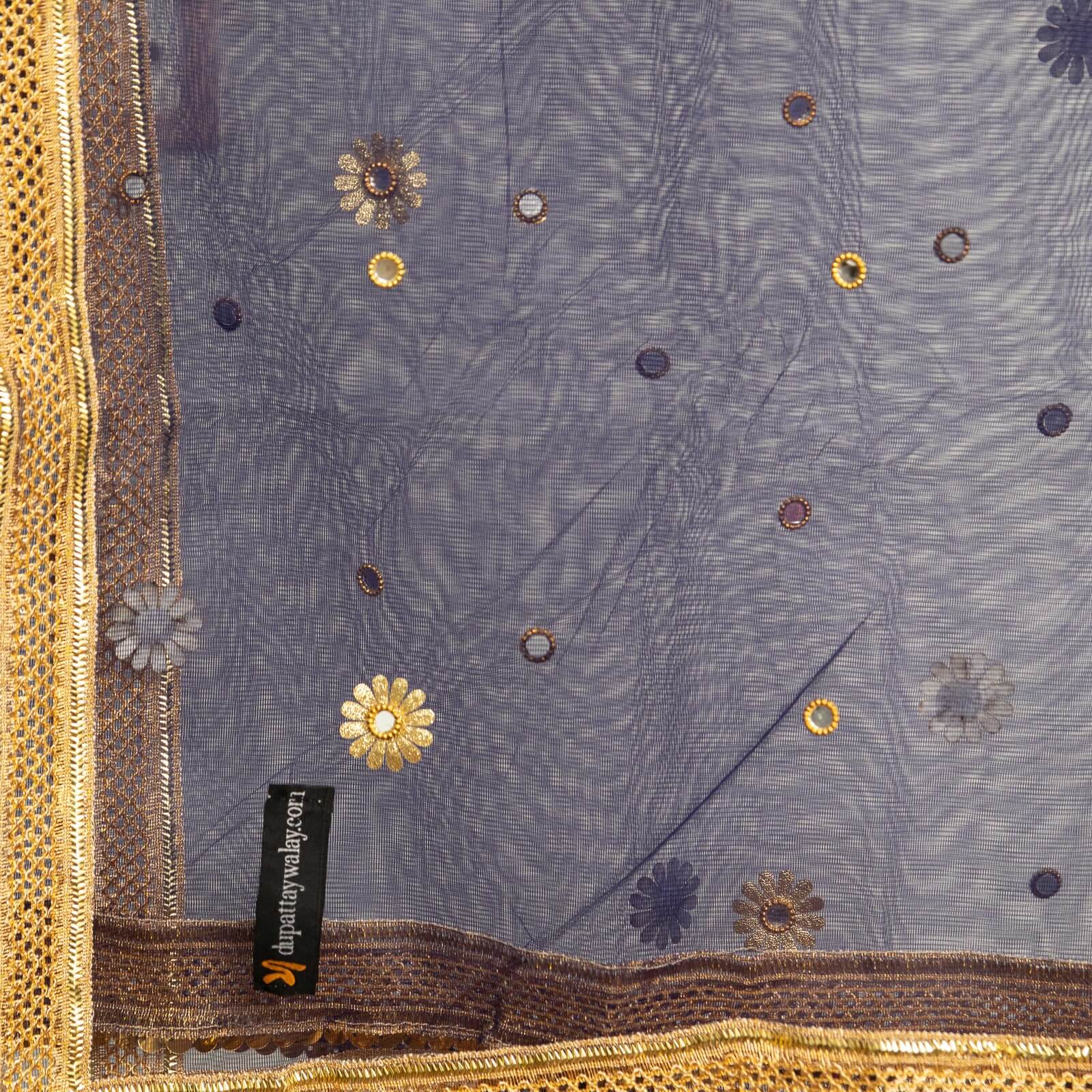 Net Indigo Blue All Sided Gota Patti with Mirror Work Dupatta