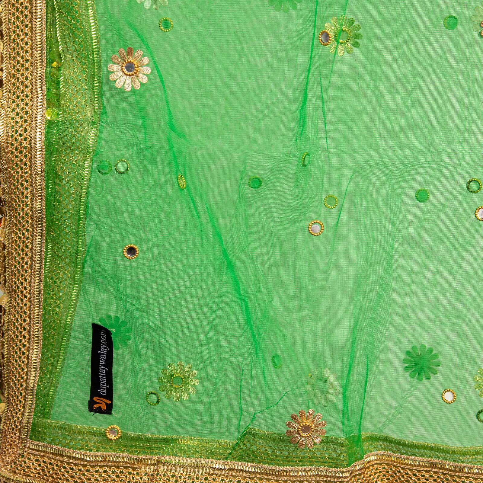 Net Forest Green All Sided Gota Patti with Mirror Work Dupatta