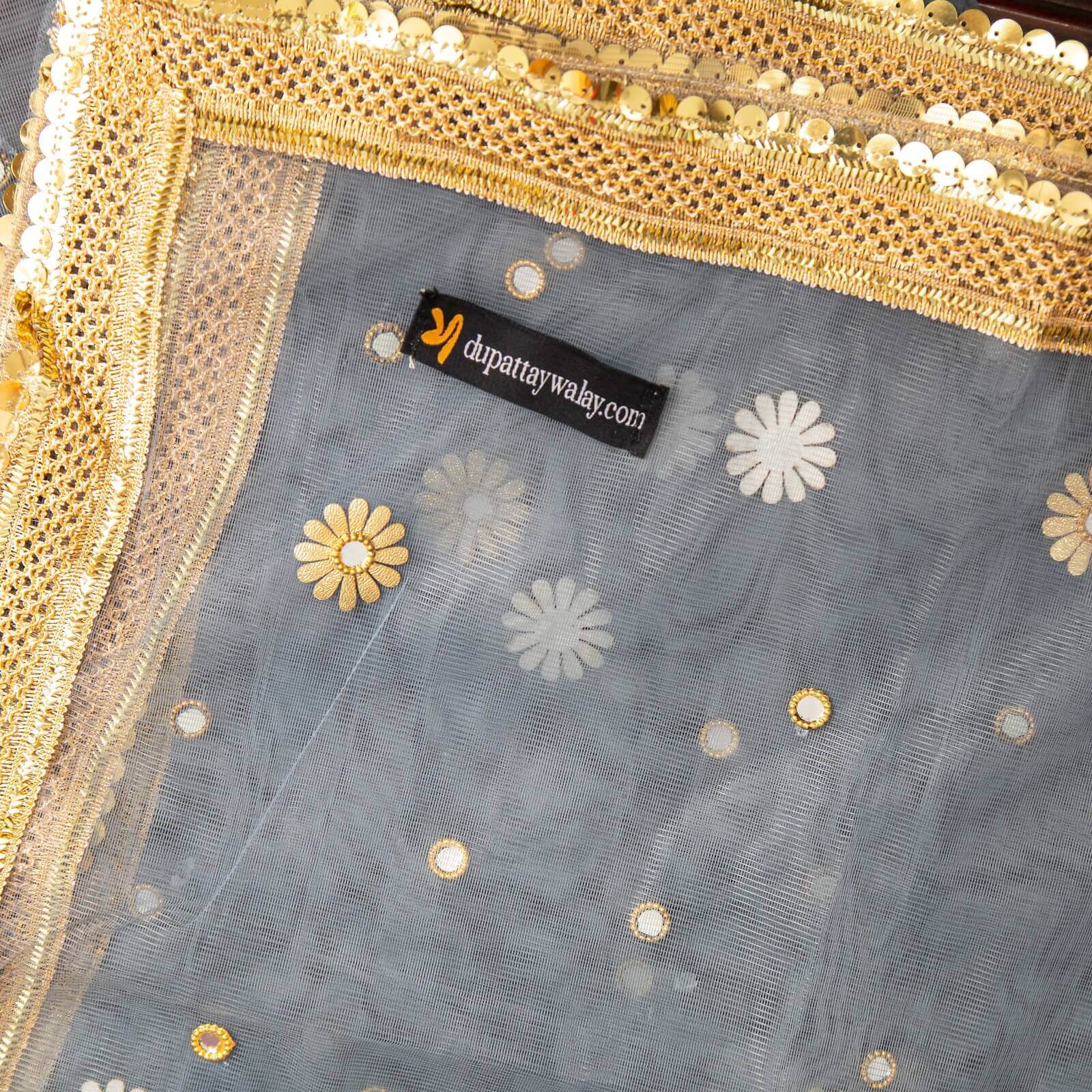Net Gray All Sided Gota Patti with Mirror Work Dupatta