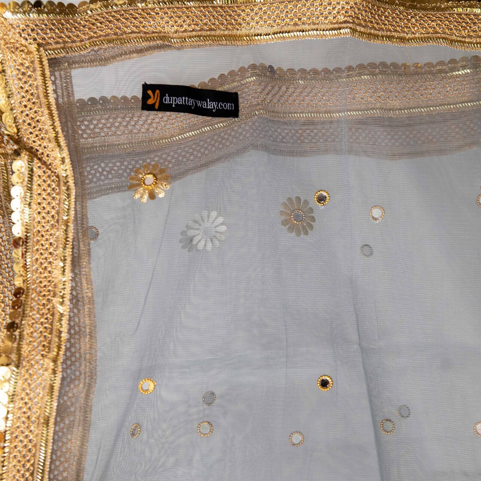 Net Gray All Sided Gota Patti with Mirror Work Dupatta