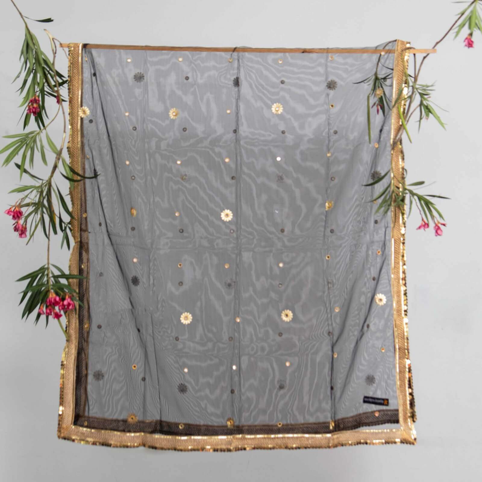Net Black All Sided Gota Patti with Mirror Work Dupatta