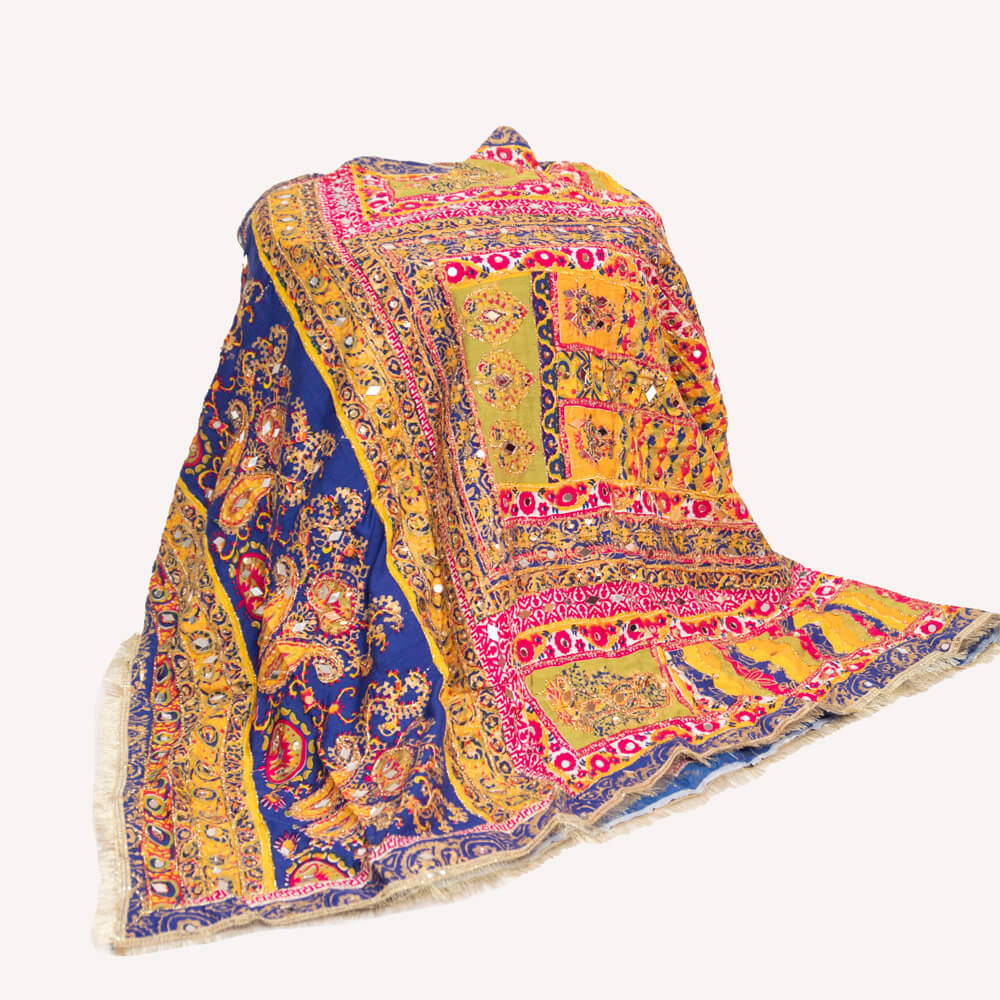 Viscose Multi Damask Block Printed Embroidered with Mirror Work Dupatta