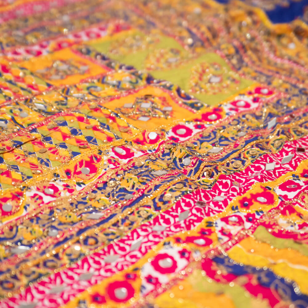 Viscose Multi Damask Block Printed Embroidered with Mirror Work Dupatta
