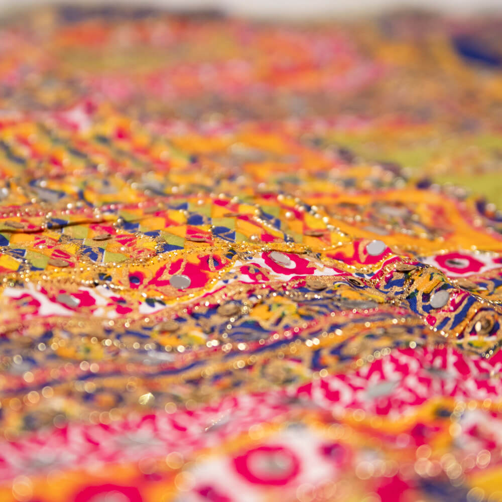 Viscose Multi Damask Block Printed Embroidered with Mirror Work Dupatta