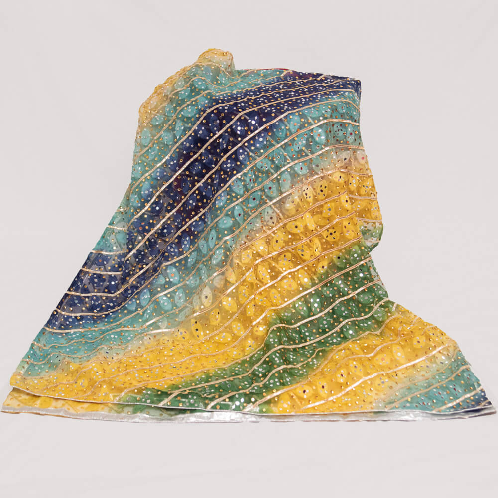 Net Barosha Multi Dyed with Mirror work Dupatta