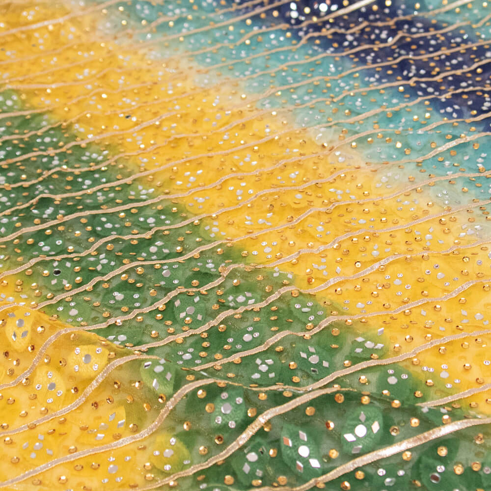 Net Brosha Multi Striped Dyed with Mirror Work Dupatta