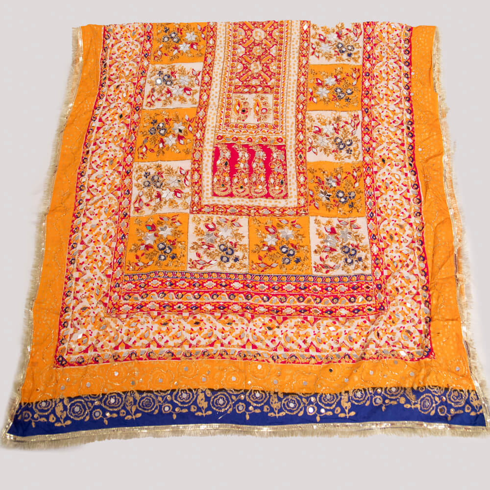 Viscos Multi Floral Block Printed Embroidered with Mirror Work Dupatta