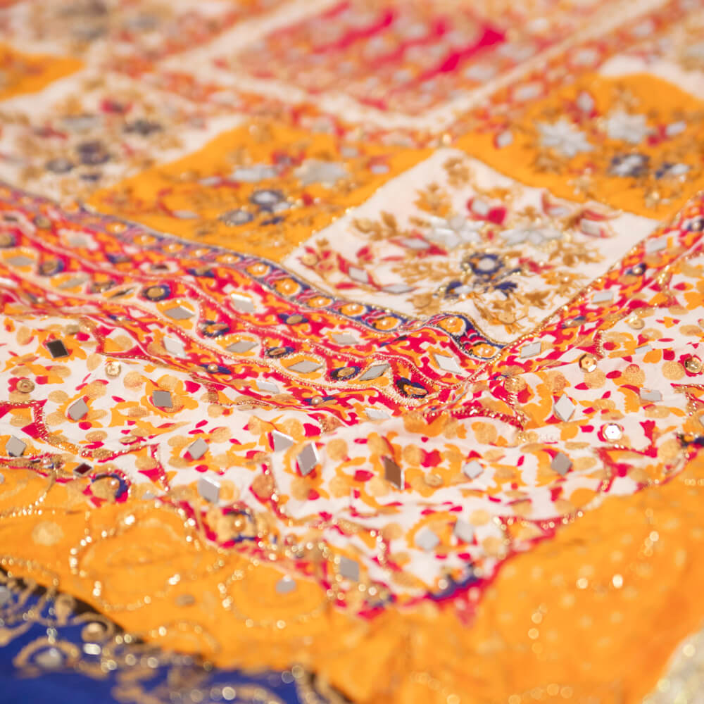 Viscos Multi Floral Block Printed Embroidered with Mirror Work Dupatta