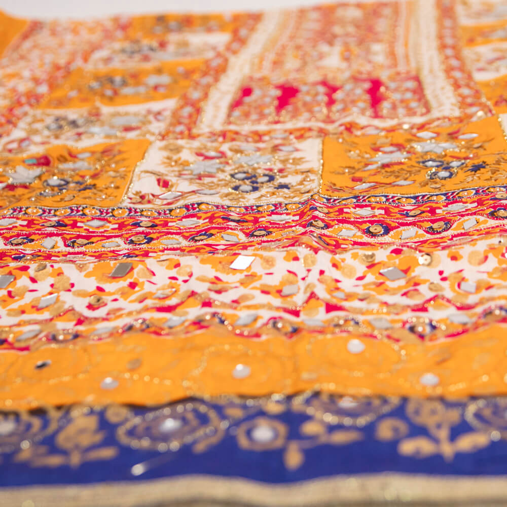 Viscos Multi Floral Block Printed Embroidered with Mirror Work Dupatta