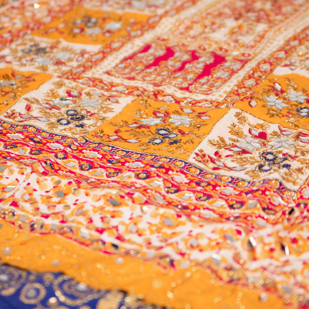 Viscos Multi Floral Block Printed Embroidered with Mirror Work Dupatta