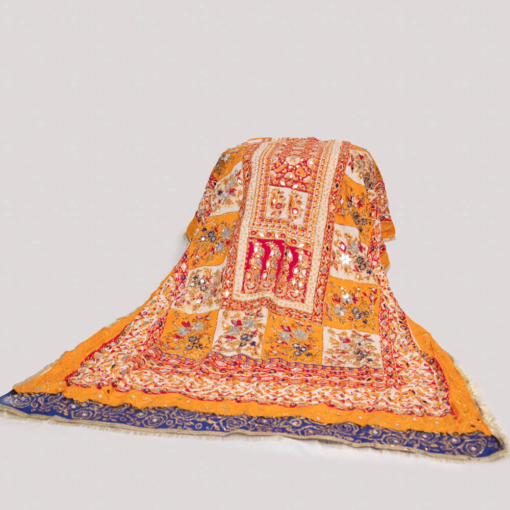 Viscos Multi Floral Block Printed Embroidered with Mirror Work Dupatta