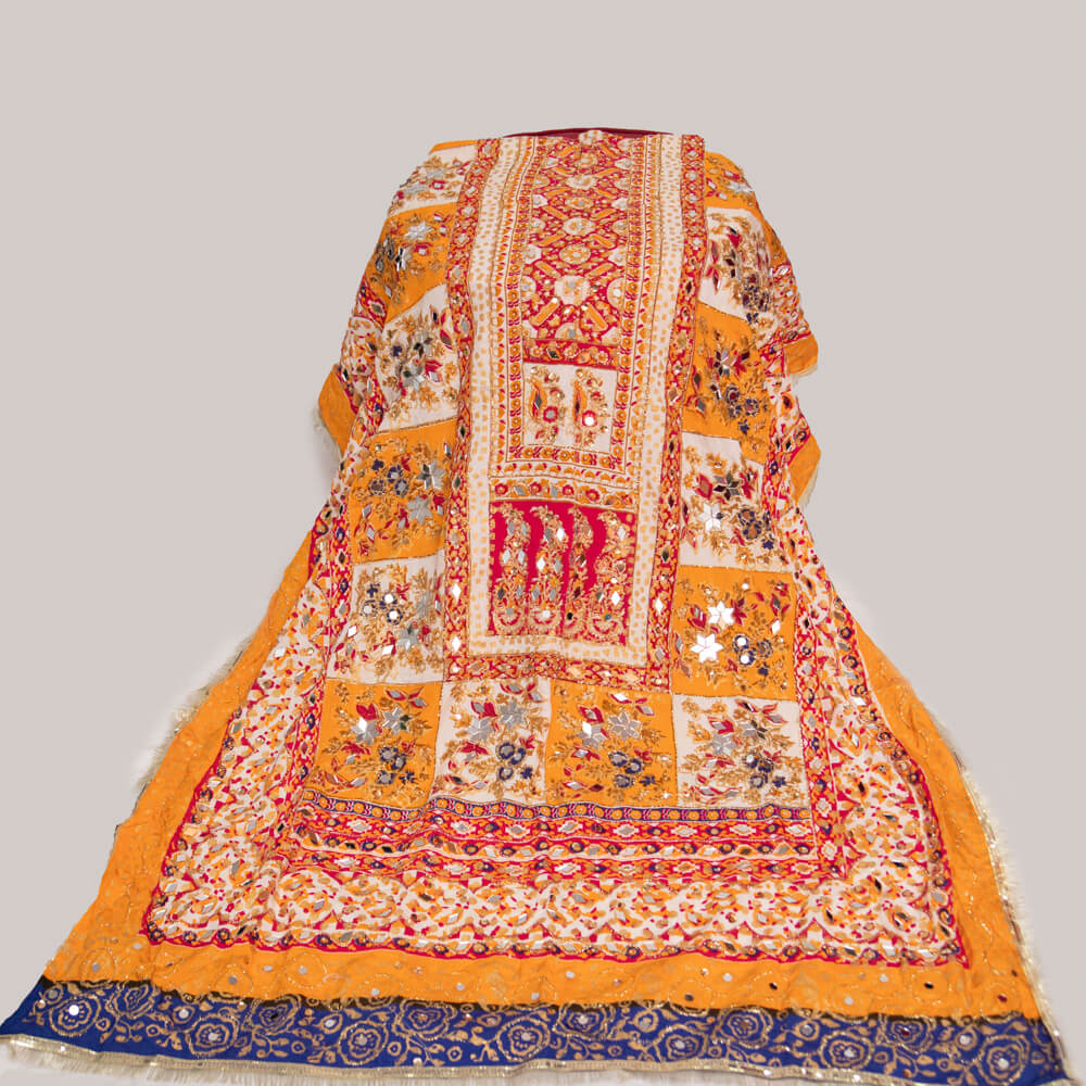 Viscos Multi Floral Block Printed Embroidered with Mirror Work Dupatta