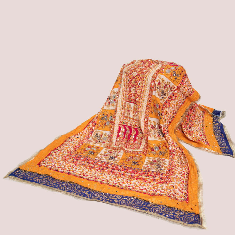 Viscos Multi Floral Block Printed Embroidered with Mirror Work Dupatta