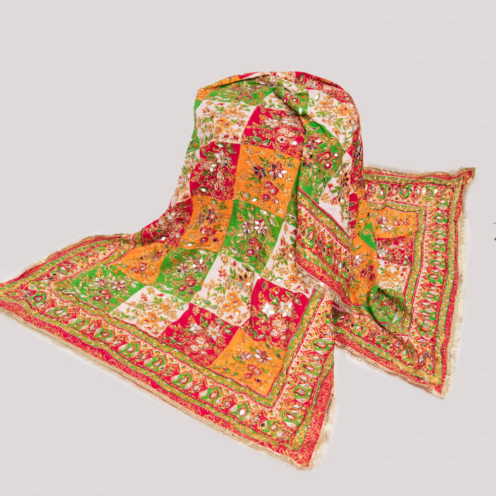 Viscos Multi Table Print with Mirror work Dupatta 4