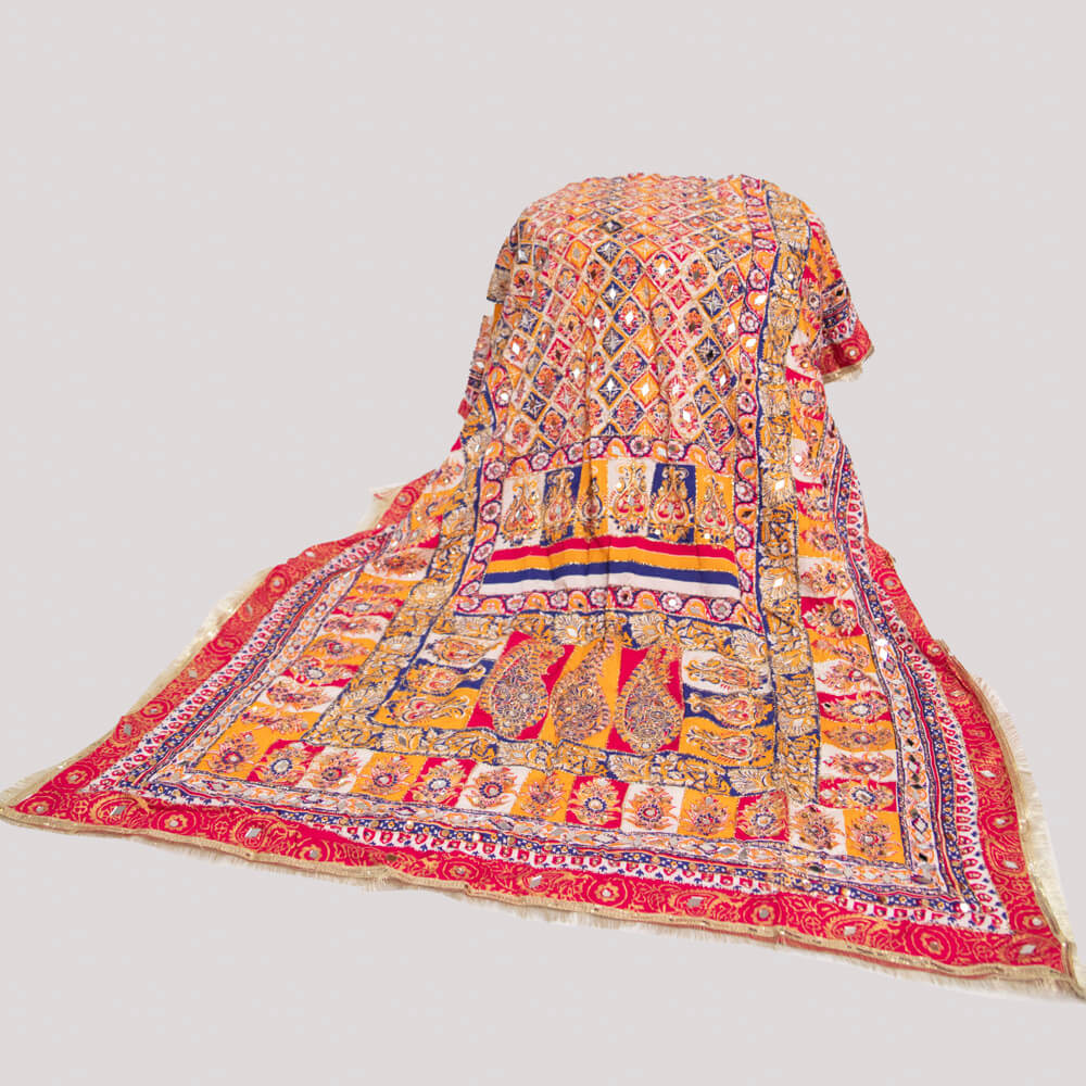 Viscos Multi Floral Motif Block Printed Embroidered with Mirror Work Dupatta