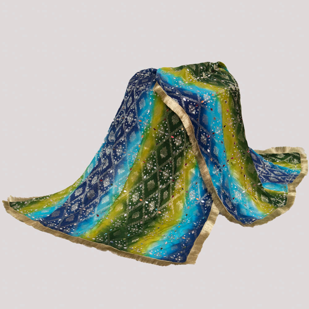 Banarsi Multi Dyed with Silver Mirror work Dupatta lite 2