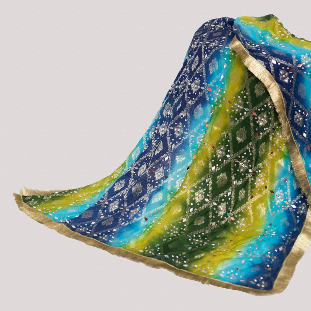 Banarsi Multi Dyed with Silver Mirror work Dupatta lite 2