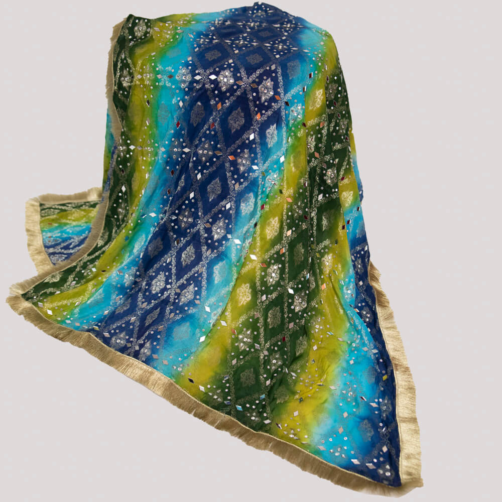 Banarsi Multi Dyed with Silver Mirror work Dupatta lite 2