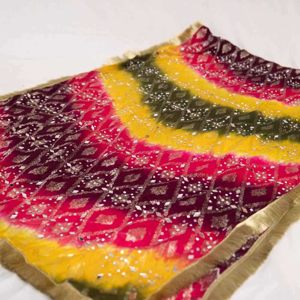 Banarsi Multi Dyed with Silver Mirror work Dupatta lite