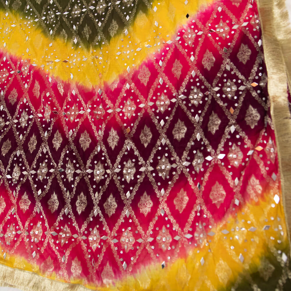 Banarsi Multi Dyed with Silver Mirror work Dupatta lite
